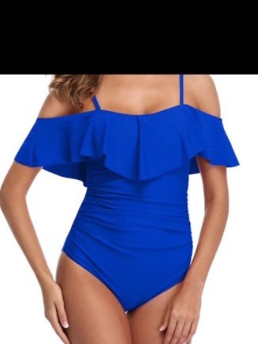 Royal Blue Off-Shoulder Ruffle One-Piece Swimsuit